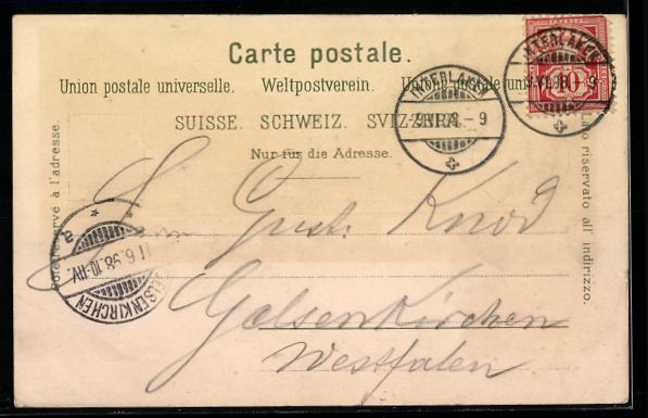 Cartoline postali: Litho Interlaken, Ortspanorama mit Bergb – Usato da Berlin venduto da bartko-reher 1