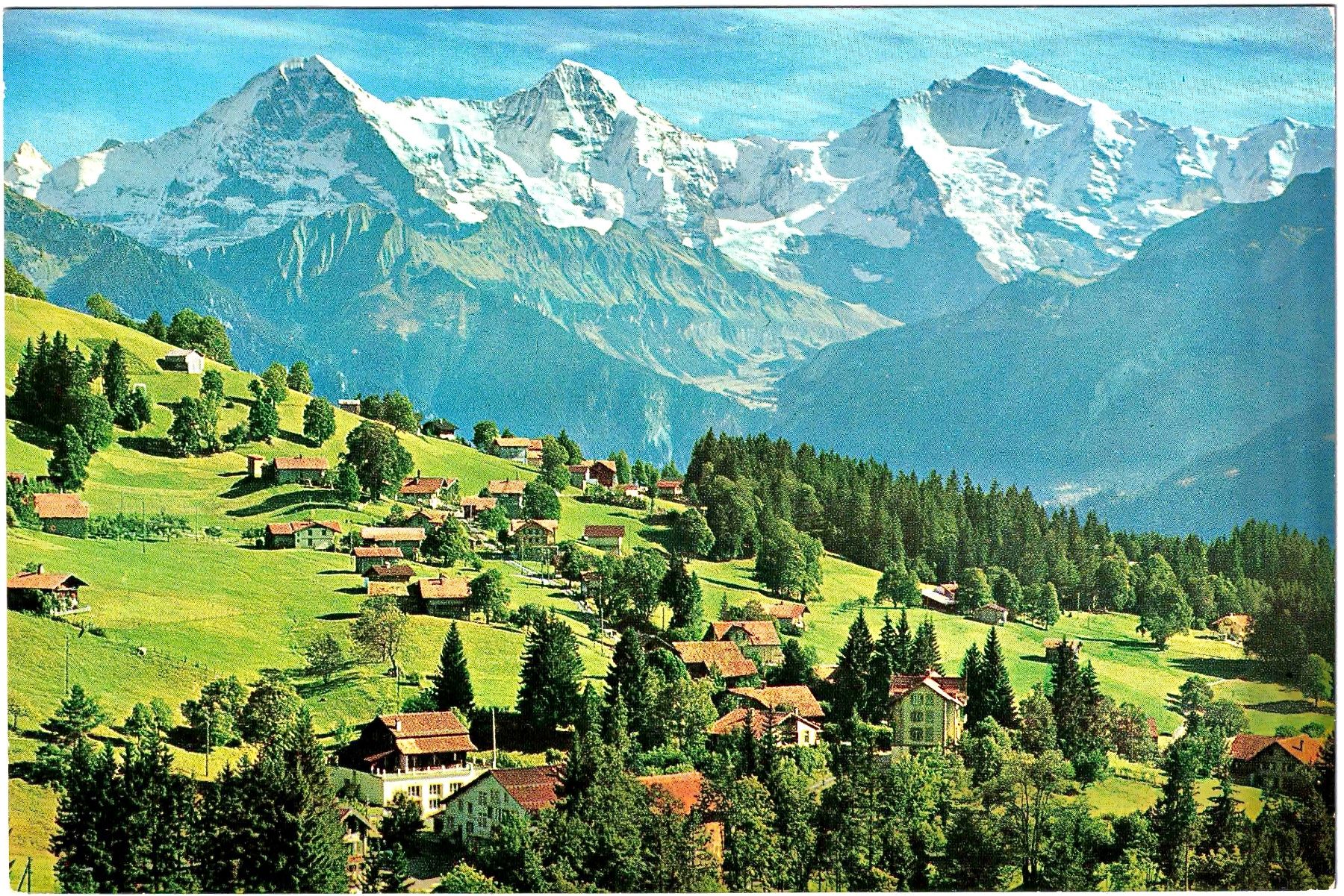 Ansichtskarten: BEATENBERG Waldegg - Finsteraarhorn, Eiger, Mönch & Jungfrau – Gebraucht aus Oberdorf BL von Hopfehuepfer