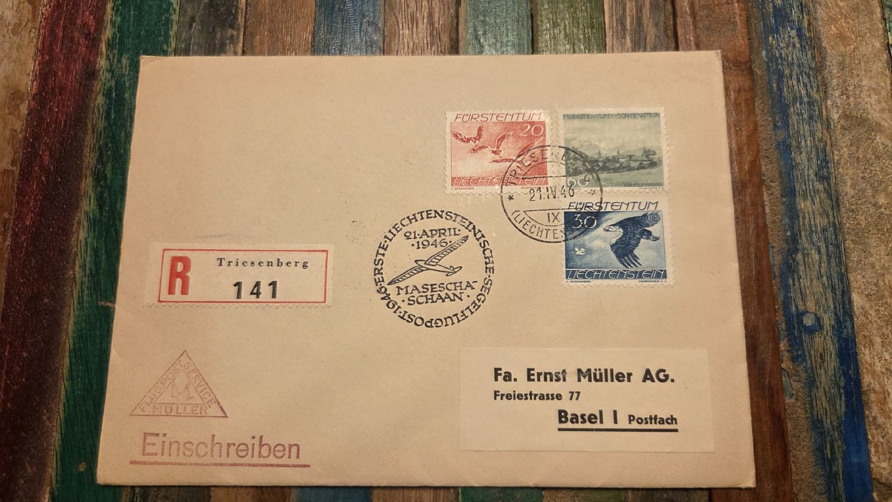 Alle Briefmarken: 1946 Segelflugpost Schaan – Gebraucht aus Arni AG von Moth68