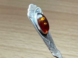 Rarität Vintage Löffel 925 Silber mit Bernstein Neu