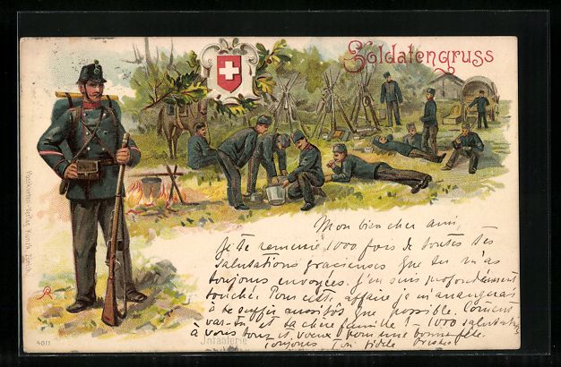 Foto, Lettere & Cartoline: Litho Schweizer Soldaten beim Kochen auf – Usato da Berlin venduto da bartko-reher