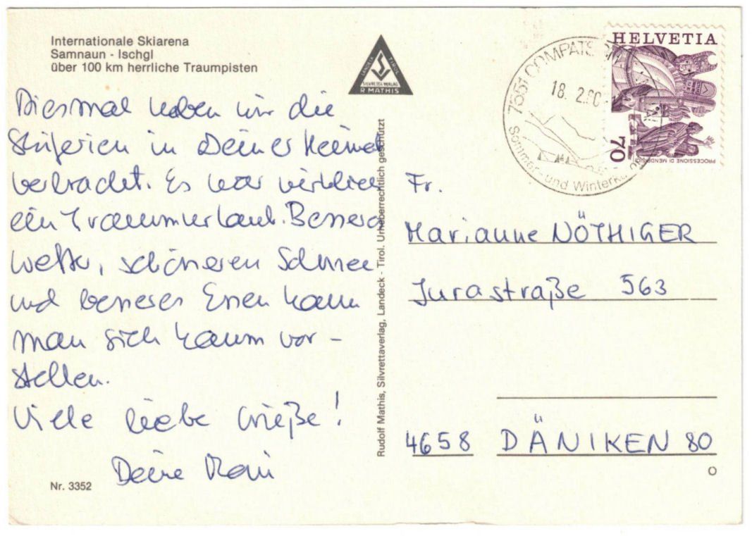 Cartoline postali: Samnaun - Luftseilbahn Ravalsch--Alp Trida – Usato da Binningen venduto da Mountainrider 1