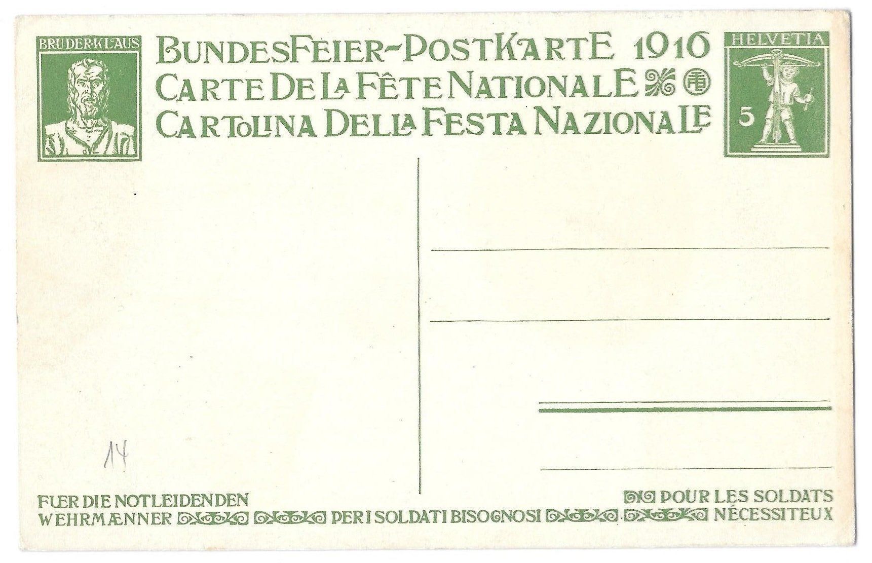 Tutti i francobolli: Bundesfeier-Postkarte Nr. 14 ** 1916 – Nuovo (secondo la descrizione) da Olten venduto da clotaldi 1