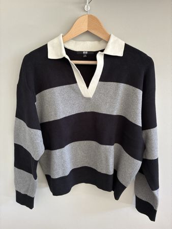 Uniqlo Pullover gestreift schwarz grau Grösse M Baumwolle