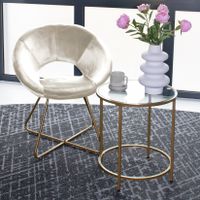 20137 - Samtstuhl SILVIA Beige/Gold mit Beistelltisch