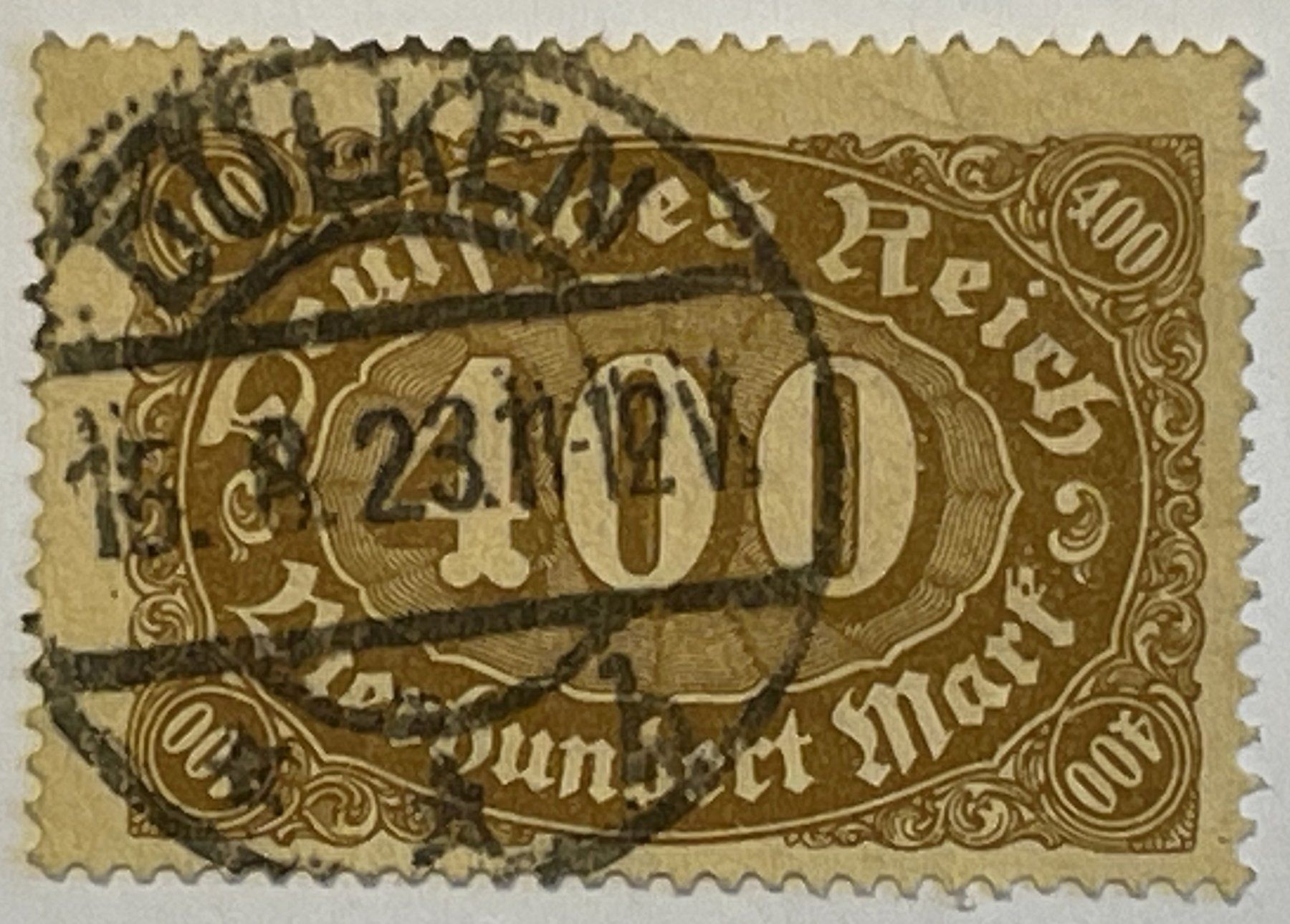 Tutti i francobolli: Deutsches Reich Briefmarke 400 Mark – Usato da Oftringen venduto da Vucki 1