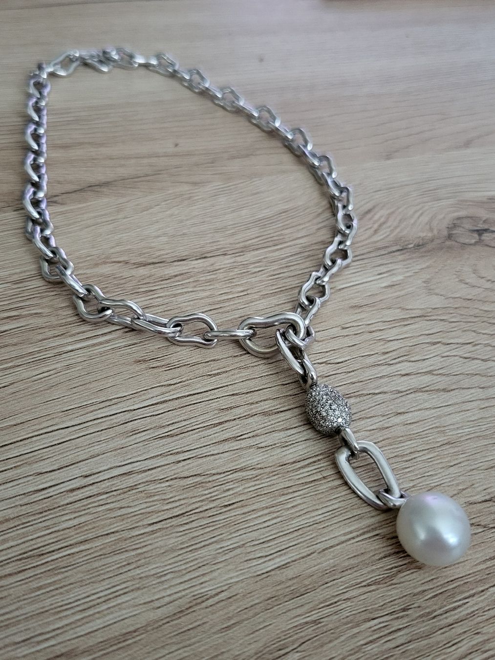 Catenine: Edle Designerkette mit ca 165 Brillanten und einer Perle – Nuovo (secondo la descrizione) da Unterägeri venduto da Altgoldschmuck 1