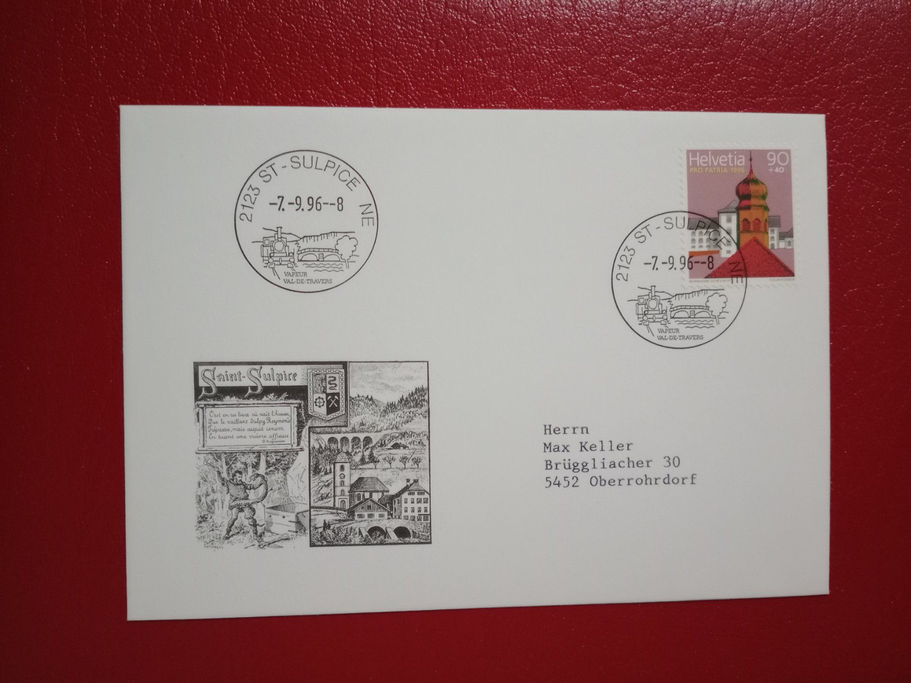 Alle Briefmarken: Sonderbrief St.Sulpice Waadt 1996 – Gebraucht aus Küttigen von Melisch1000