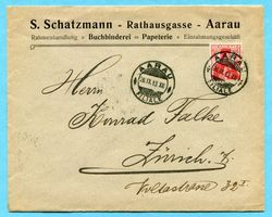 Brief von Aarau nach Zürich 1913 - Absender: S. Schatzmann