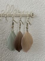 3 Paare Boho-Feder-Ohrringe in Naturtönen
