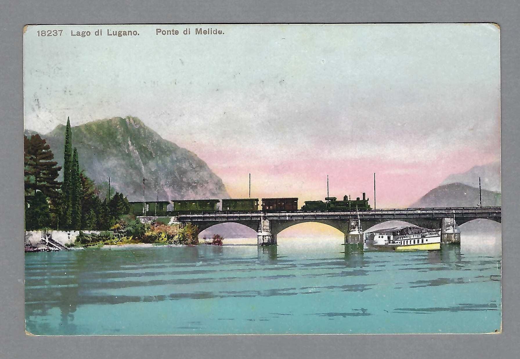 Cartoline postali: 1908, PONTE DI MELIDE, GOTTHARD DAMPFZUG – Usato da Pura venduto da ulisse1957