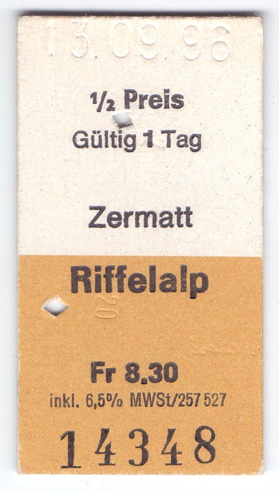 Biglietti: Billette Zermatt - Riffelalp – Usato da Langenthal venduto da Sammlungs_aus