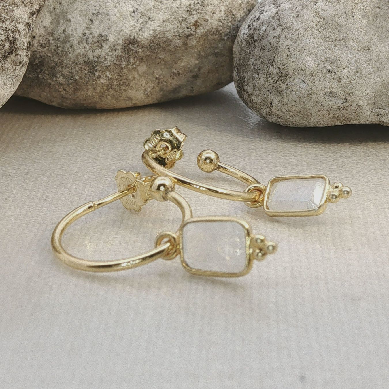 Olga Ribler Orecchini pendenti & Orecchini a lobo: Sterling Silber 925 Halbcreolen mit Mondstein – Nuovo (secondo la descrizione) da Luzern venduto da Schmuckoutlet 3