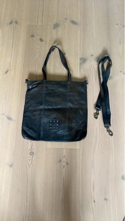 Schwarze Ledertasche Umhängetasche Shopper Vintage Look