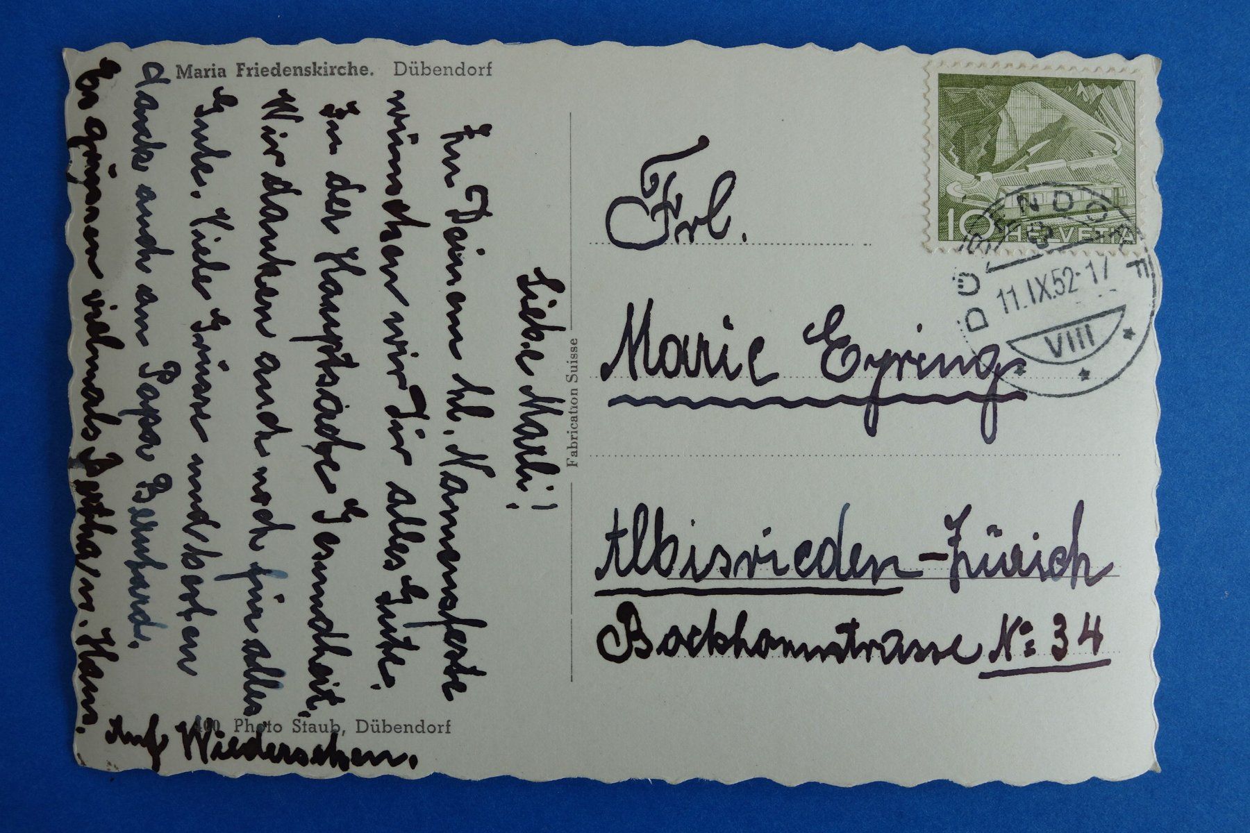 Ansichtskarten: DÜBENDORF - Maria Friedenskirche - 1952 – Gebraucht aus Ibach von Ibanto 1