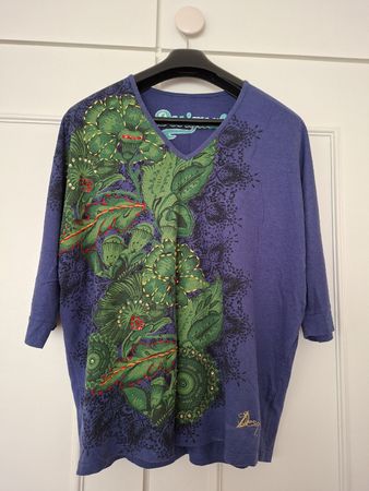 Blouse Desigual L – Bleu violet – Motif floral brodé Bohème 