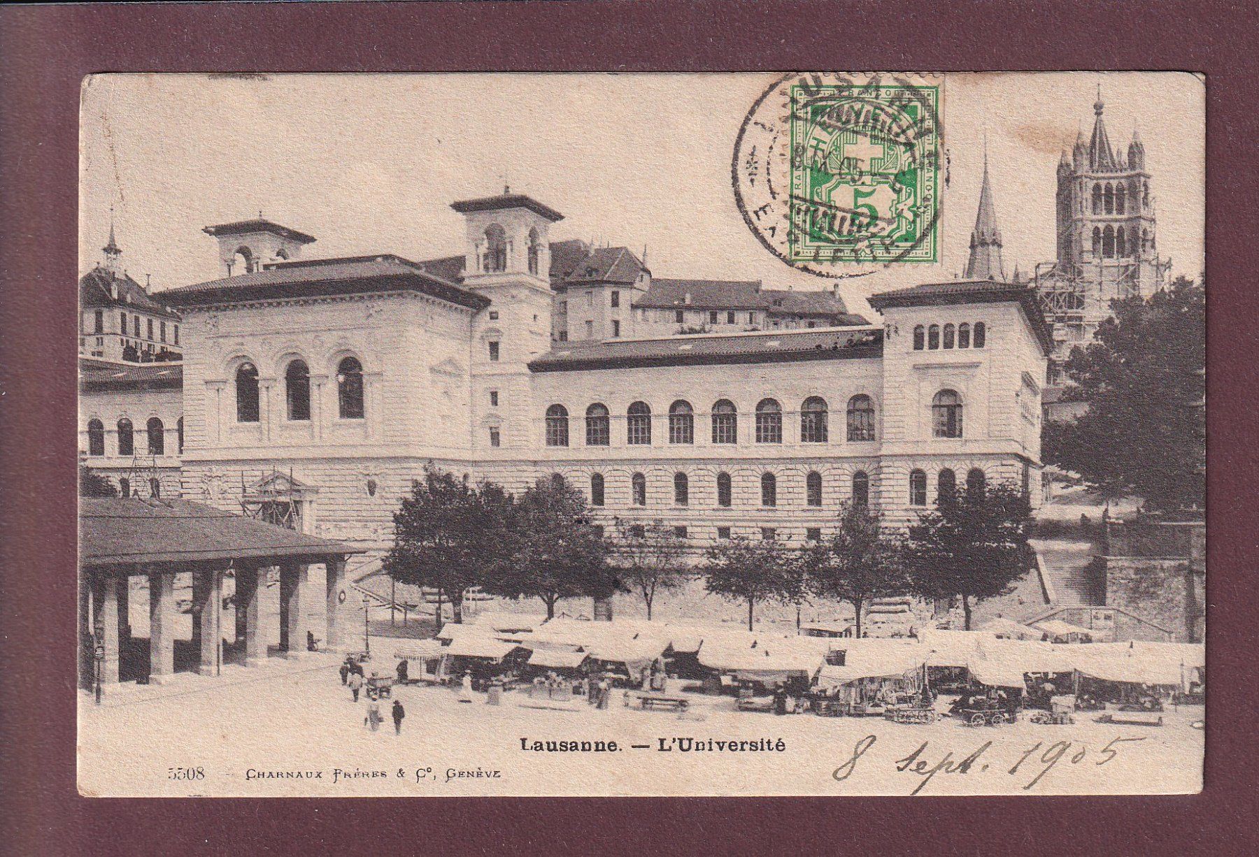Cartoline postali: LAUSANNE - Université - Marché - 1905 – Usato da Pully venduto da nicecards