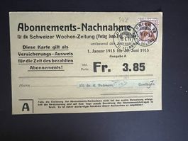 CH  Nachnahme Schw. Wochenzeitung  1915  (V963)