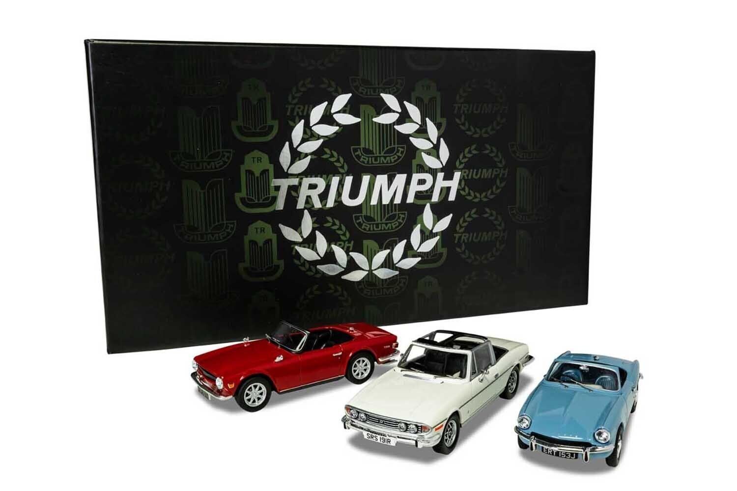 Triumph Modellautos: Triumph 3er Set TR6 rot, Stag weiss, Spitfire hellblau  1:43 – Neu und originalverpackt aus Gerlafingen von espero88 8