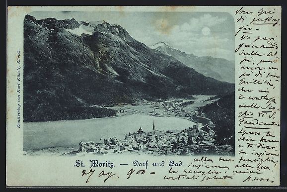Cartoline postali: Mondschein-AK St. Moritz, Dorfansicht un – Usato da Berlin venduto da bartko-reher