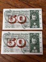 2x 50-Franken-Note von 1965 (Apfelernte)