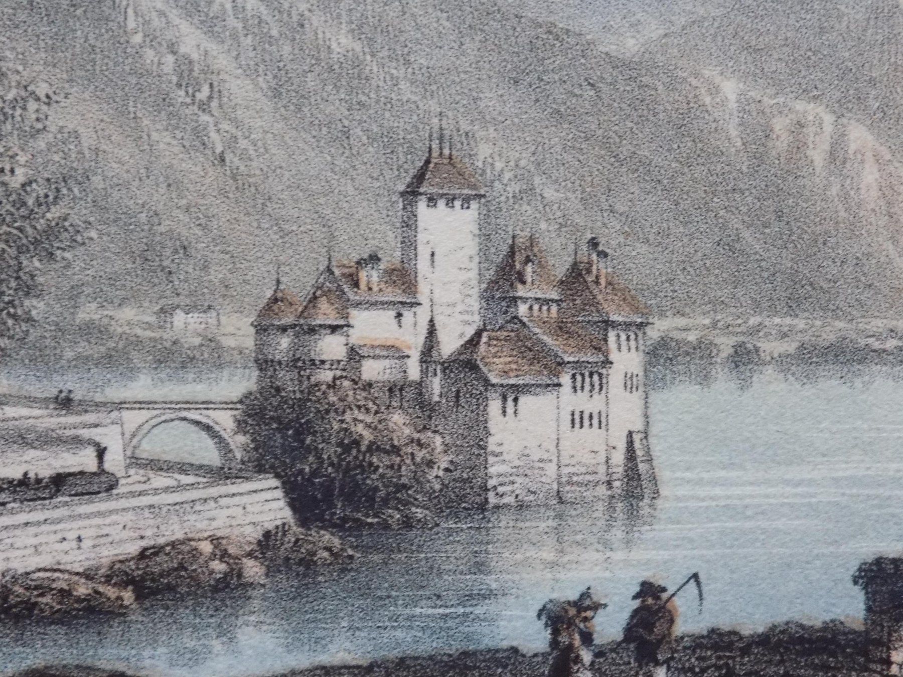 Stiche: Schloss Chillon getönte Lithographie – Gebraucht aus Risch von Antikfee 3