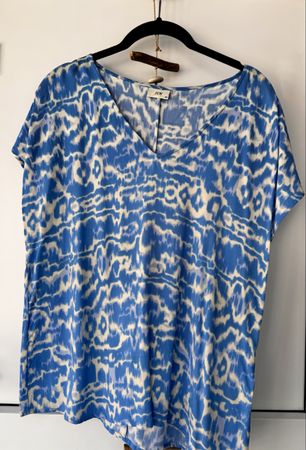 Joli T-shirt JDY taille 40, motif estival bleu et blanc☀️