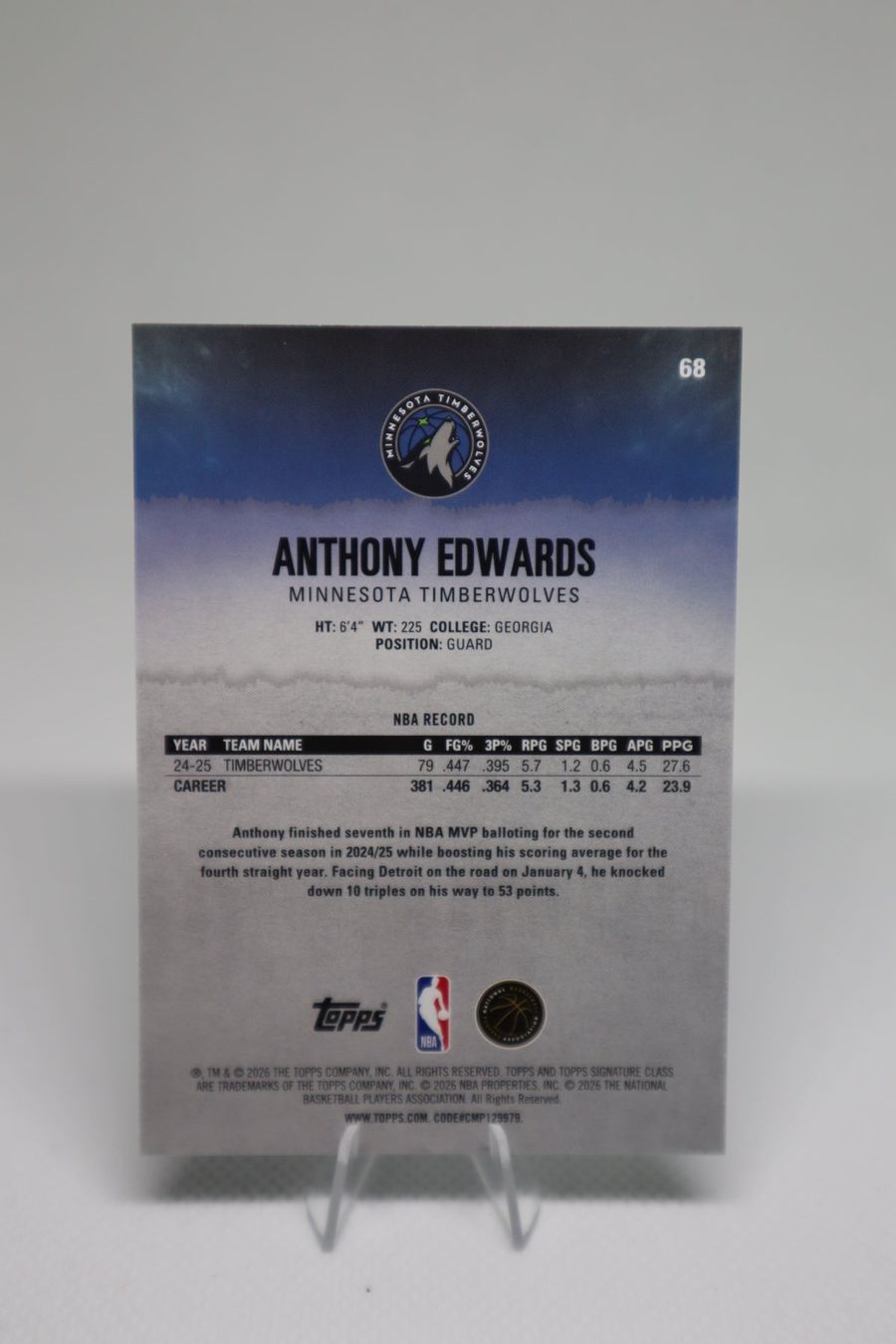 Topps Carte collezionabili: Topps Anthony Edwards Minnesota Timberwolves – Usato da Wetzikon ZH venduto da YBCardVault 1