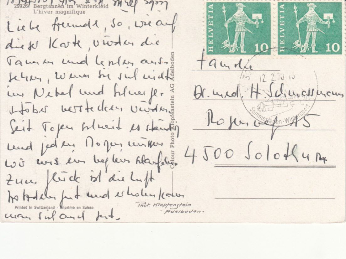Cartoline postali: Bergtannen im Winterkleid 1970 – Usato da Bürglen TG venduto da StampGraf 1