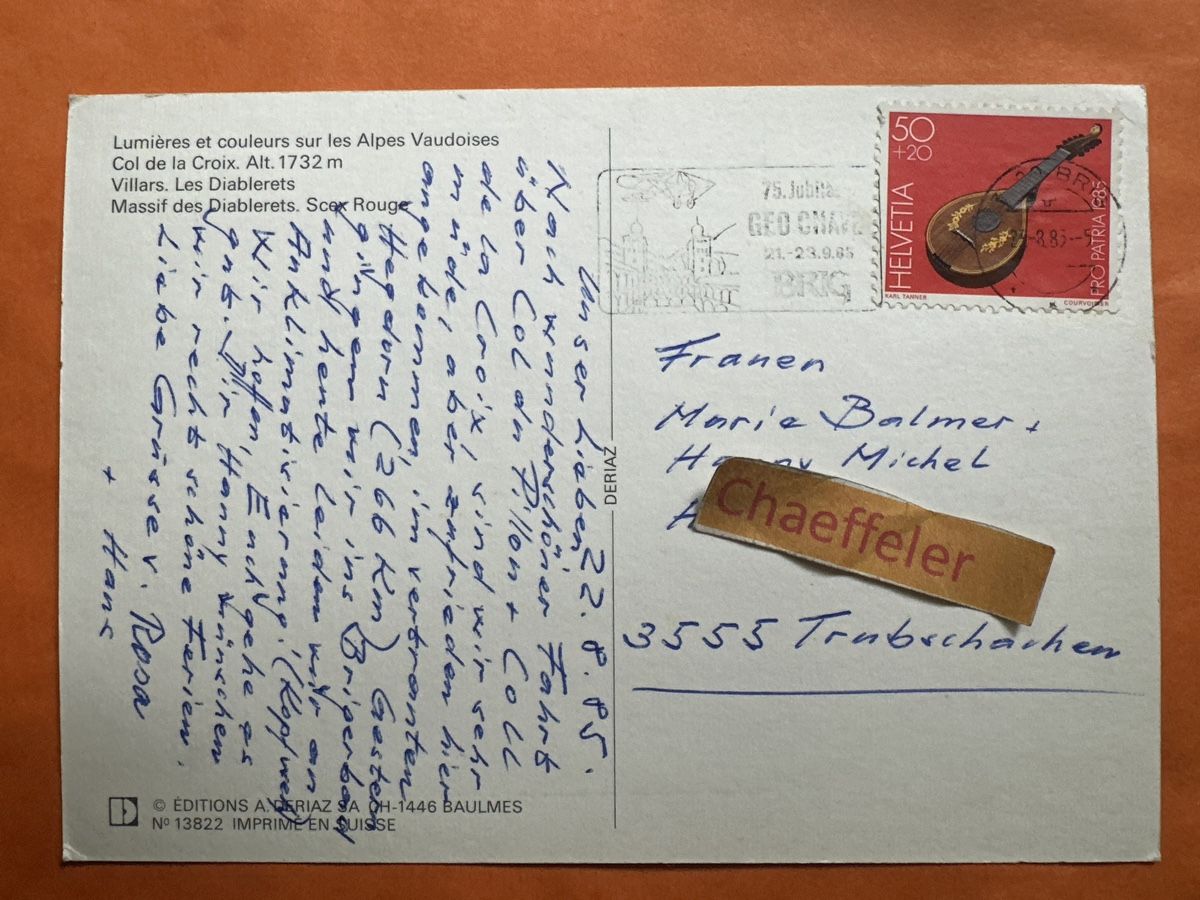 Cartoline postali: Chaefeler Pass im Herbst - Ansichtskarte frankiert 1973 – Usato da Zürich venduto da Chaeffeler 1