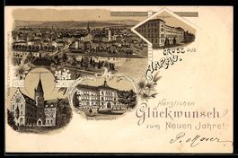 Lithographie Aarau, Gewerbe-Museum, Neue Kaserne, Neue Kanto