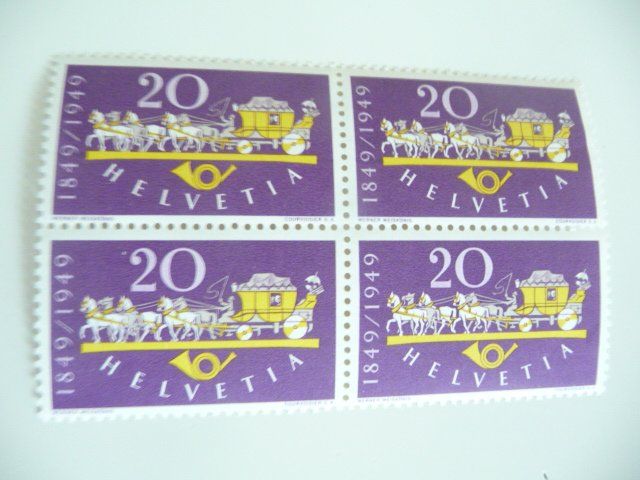 Alle Briefmarken: 1949 Viererblock  100 Jahre Eidgenössische Post / postfrisch – Neu (gemäss Beschreibung) aus Kloten von zimboida 2