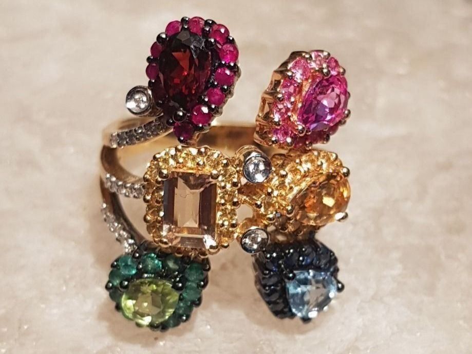 Ringe: Juwelen - RING mit vielen Edelsteinen – Neu (gemäss Beschreibung) aus Unterägeri von Altgoldschmuck 1