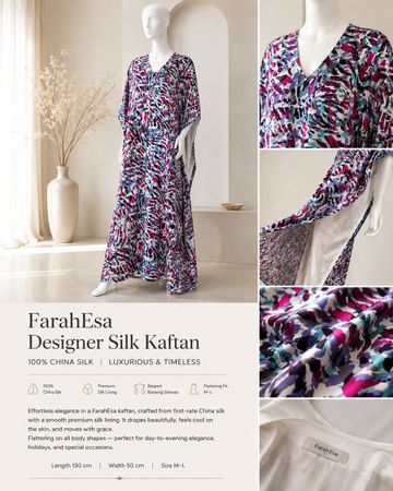 Farah Esa Designer Silk Kaftan – Brand New