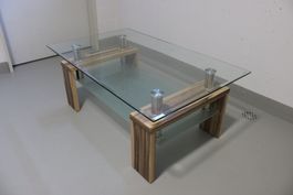 Couchtisch / Salontisch Glas mit Holz-Dekor