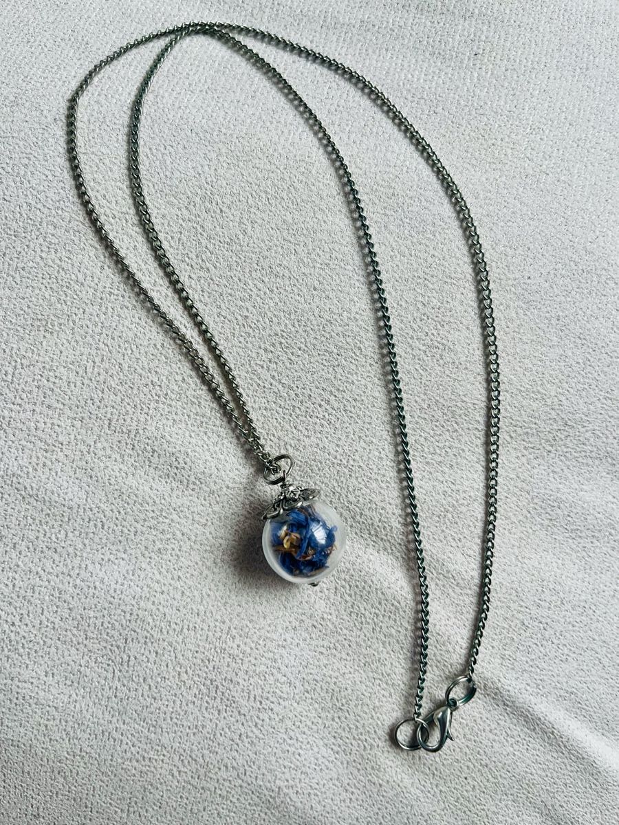 Ketten: Silber Halskette, Kette mit Glaskugel & Blüten – Gebraucht aus Sax von _Kornblume_ 1