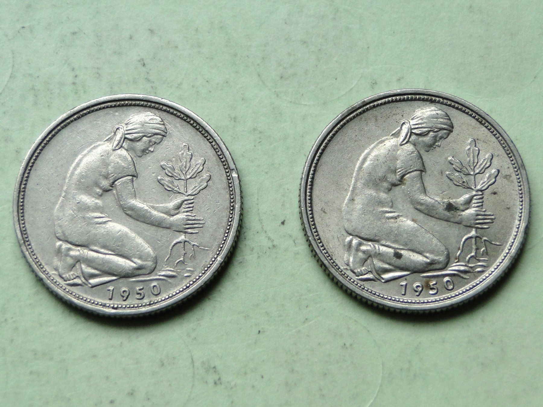 Tutti le monete: Deutschland - 2x 50 Pfennig 1950 D+F – Usato da Killwangen venduto da cyrano56 1