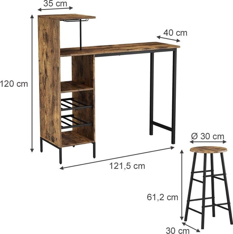 Bartisch mit Weinständer und 2 Barhockern 2