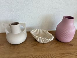 Design Deko Set 3-teilig Keramik Vasen & Schale