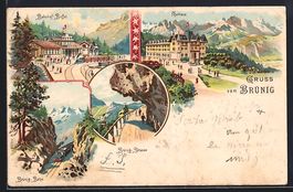 Litho Brünig, Bahnhof-Buffet, Kurhaus, 