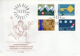 1968 453-56 Frauen Alpenclub Schach Flughof GE Schlüssel FDC