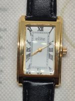 Elegante Damenuhr, schwarzes Lederarmband