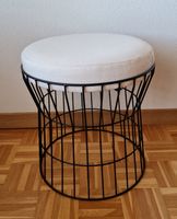 Runder Hocker Metallgestell schwarz Sitzpolster weiss