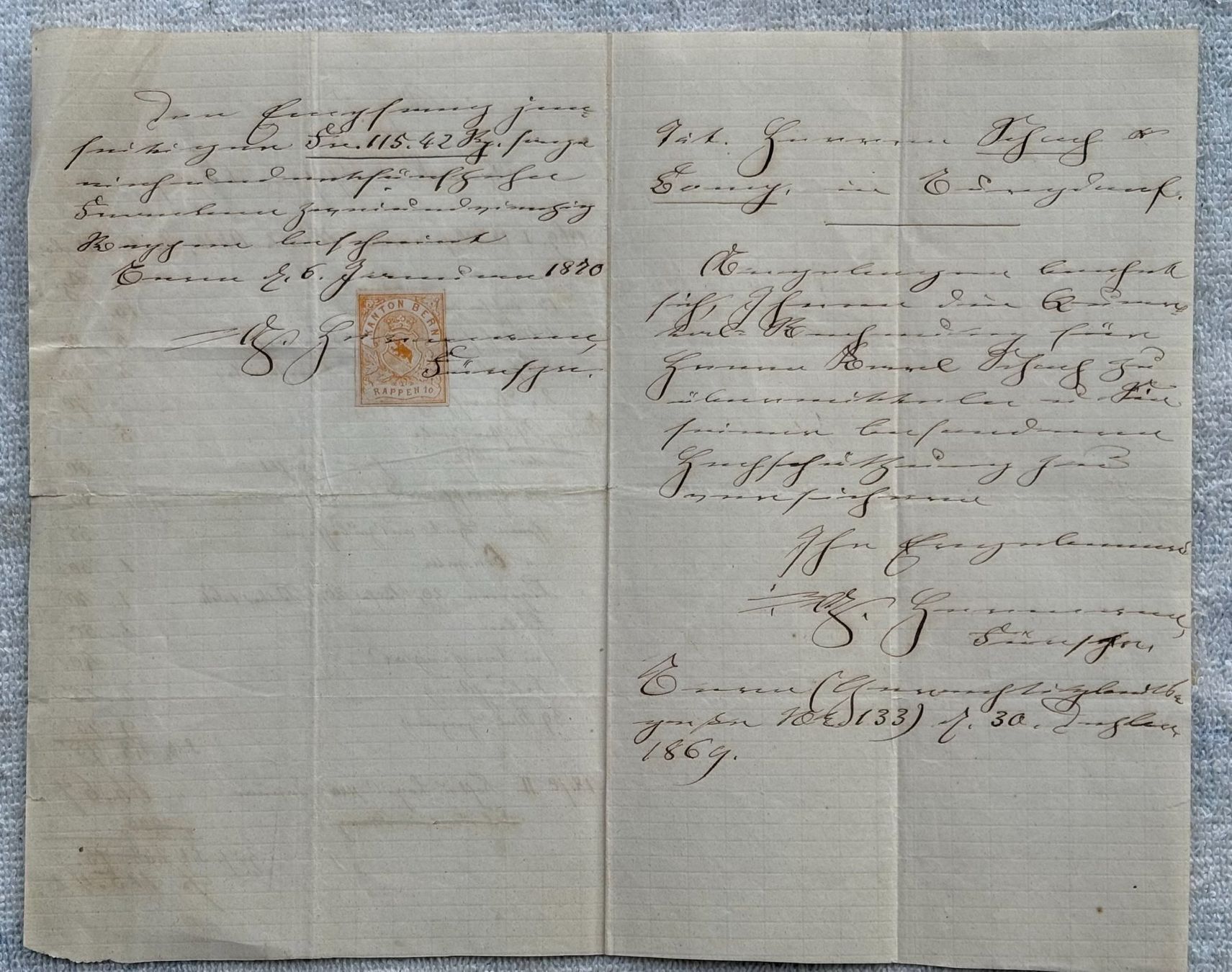 Documenti: VINTAGE BRIEF KANTON BERN 1869/70 – Usato da Ostermundigen venduto da crazy-horse-1840