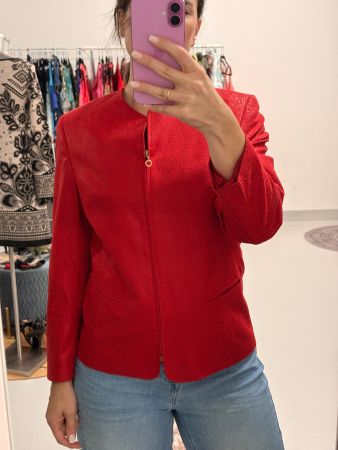 Marcona Vintage Blazer rot 38 Lederimitat Reissverschluss