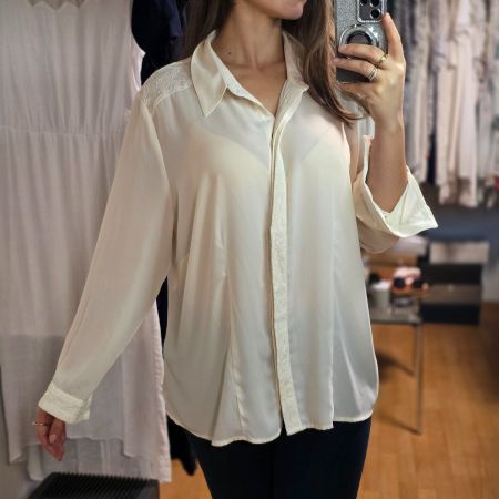 Vintage Cremebluse mit Spitze FAIR LADY XL/XXL