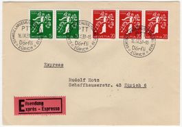 Landi 1939 - Zusammenhängende MiF auf lokalem Express Beleg