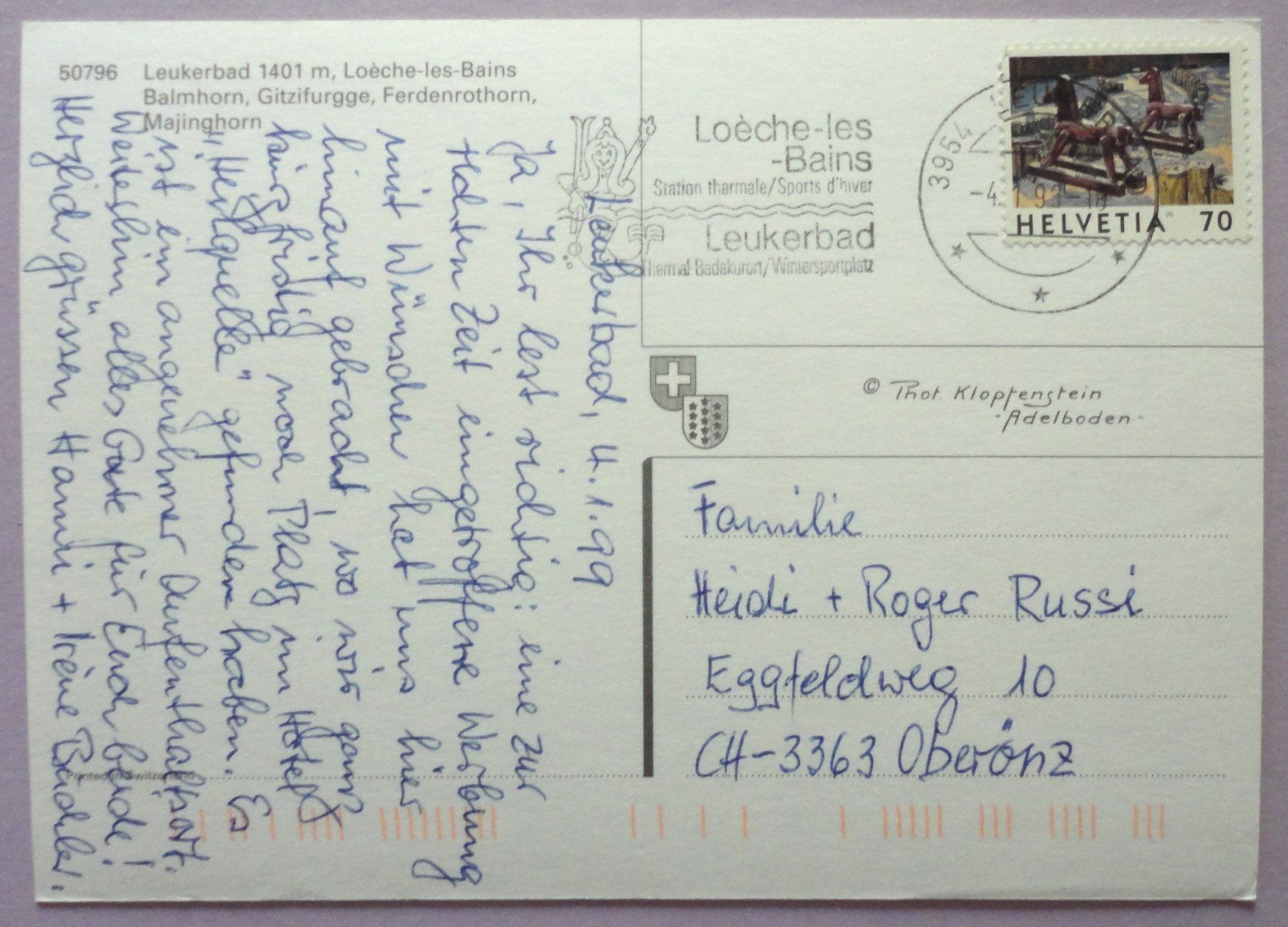 Cartoline postali: Leukerbad 1401 m, Loèche les Bains – Usato da Fétigny venduto da Billy2miny 1