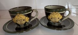 Kaffetassen alt Bauernkeramik Mädchen Junge  Handarbeit