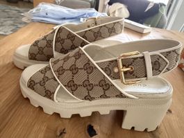 Gucci Sandalen GG Canvas weiss gold Grösse 38 guter Zustand